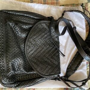 Aimee Kestenberg Black Woven Leather Shoulder Bag
